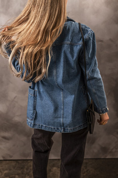 Pocketed Long Sleeve Denim JacketFeatures: Pocketed
Stretch: No stretch
Material composition: 75% cotton, 25% polyester
Care instructions: Machine wash cold. Tumble dry low.
Imported


Size
US
Bust
Love Salve Pocketed Long Sleeve Denim JacketOuterwear