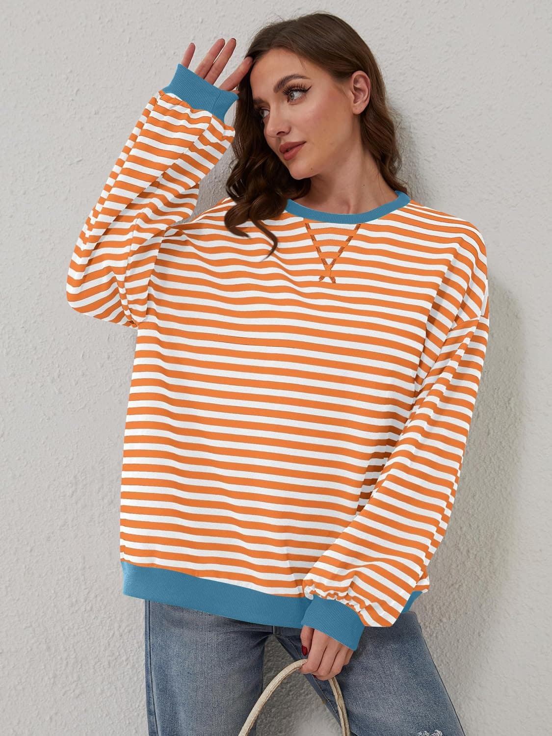 Contrast Striped Long Sleeve Sweatshirt.