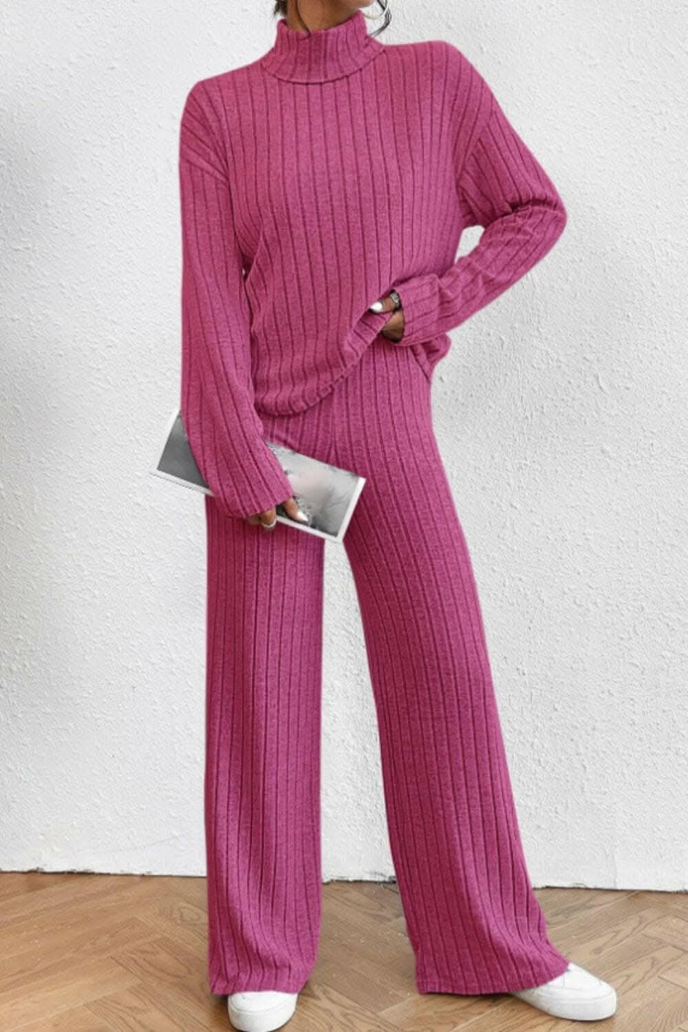 Chic mock neck top & pants set - Love Salve 