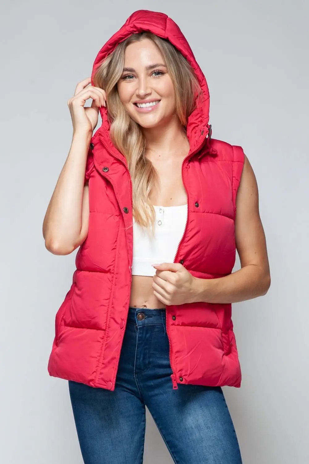 Snobbish hooded vest with zip and snap closures - Love Salve 