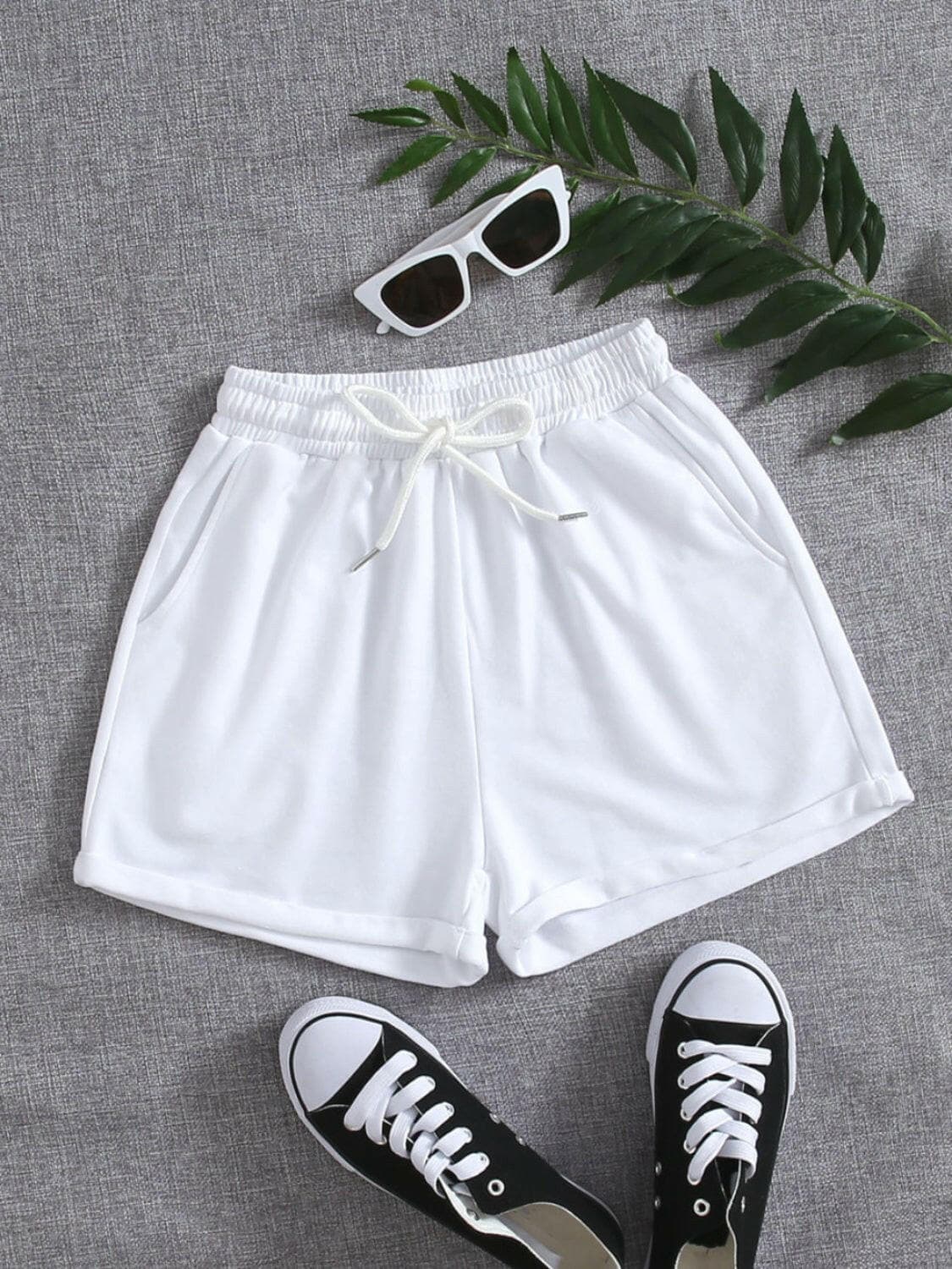 Drawstring Pocketed Elastic Waist Shorts.