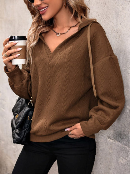 Cozy dropped shoulder long sleeve hoodie with drawstring