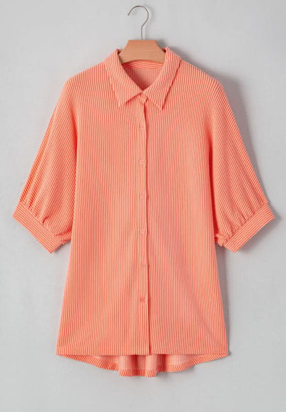 Button-Up High Low Shirt with Corded Half Sleeves