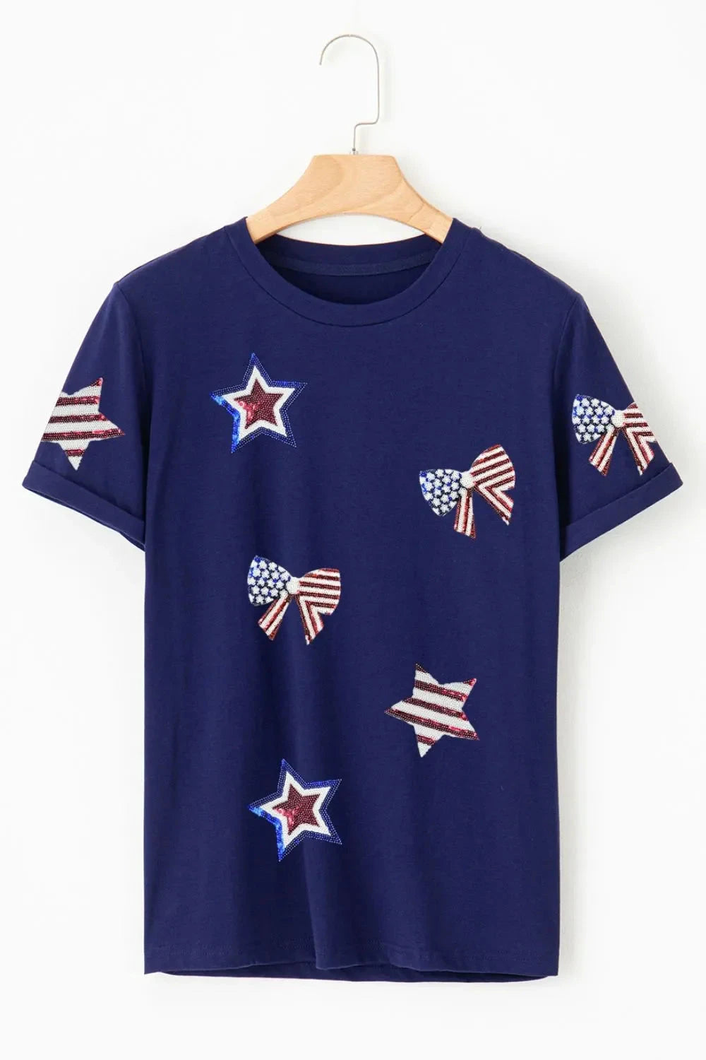 Sequin Star Round Neck Short Sleeve T-Shirt Simply Love