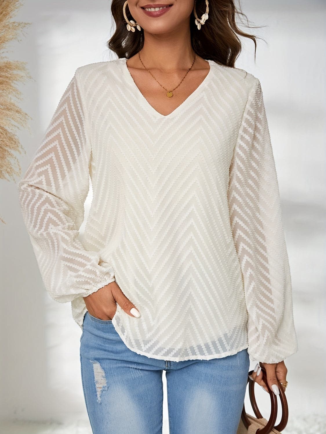 Sleek semi-sheer v-neck blouse