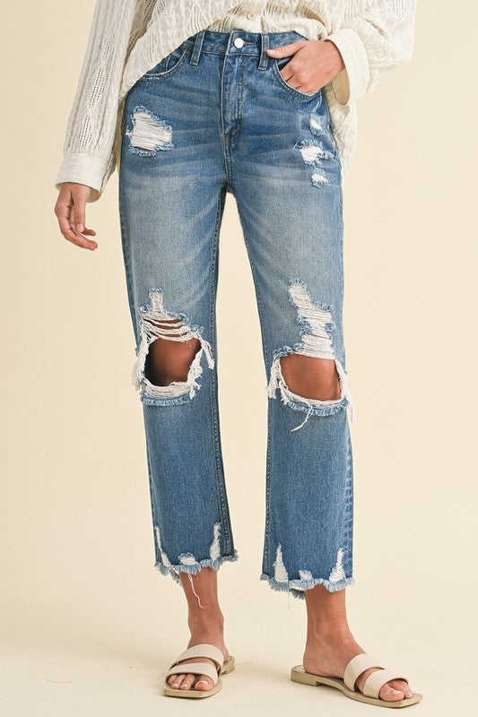 Effortlessly Chic Distressed Raw Hem Cropped Jeans Coco’s Tee Boutique