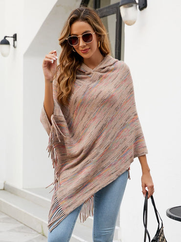 Fringe Hem Hooded Poncho.