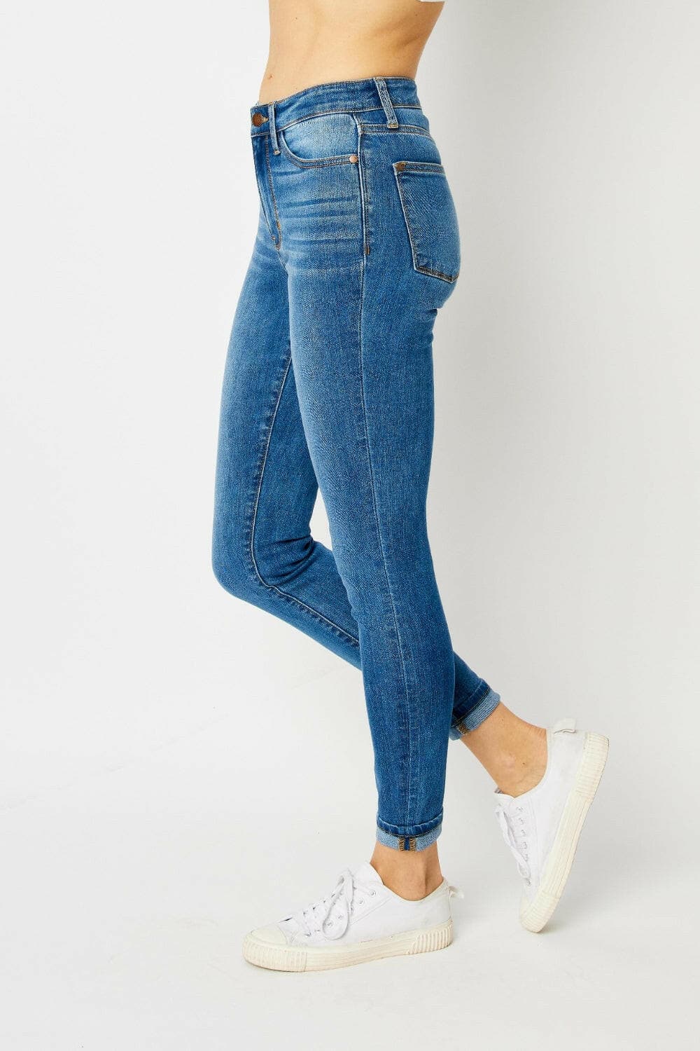 Judy Blue Full Size Cuffed Hem Low Waist Skinny Jeans.