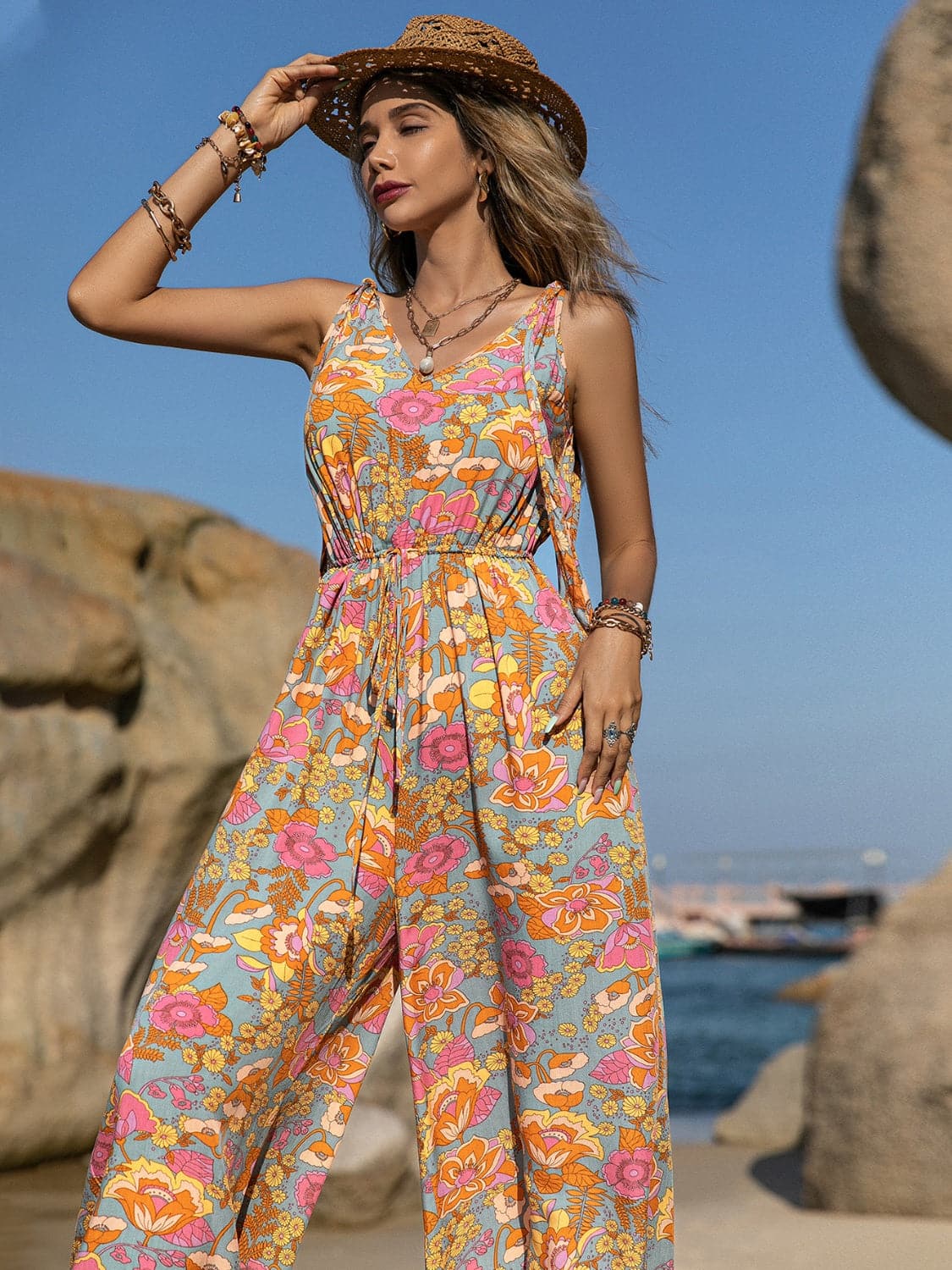 V-Neck Wide Leg Jumpsuit.