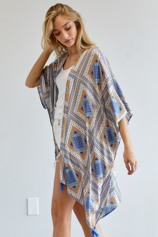 Loose printed kimono - short sleeve