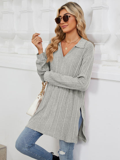 Sheer slit long sleeve t-shirt