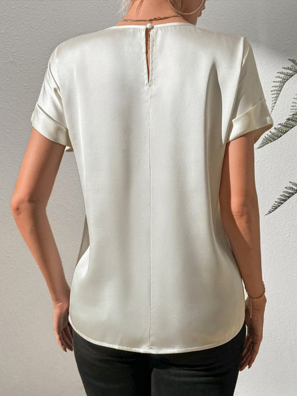 Round Neck Short Sleeve Blouse.