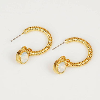 Rope Cat's Eye Stone C-Hoop Earrings.