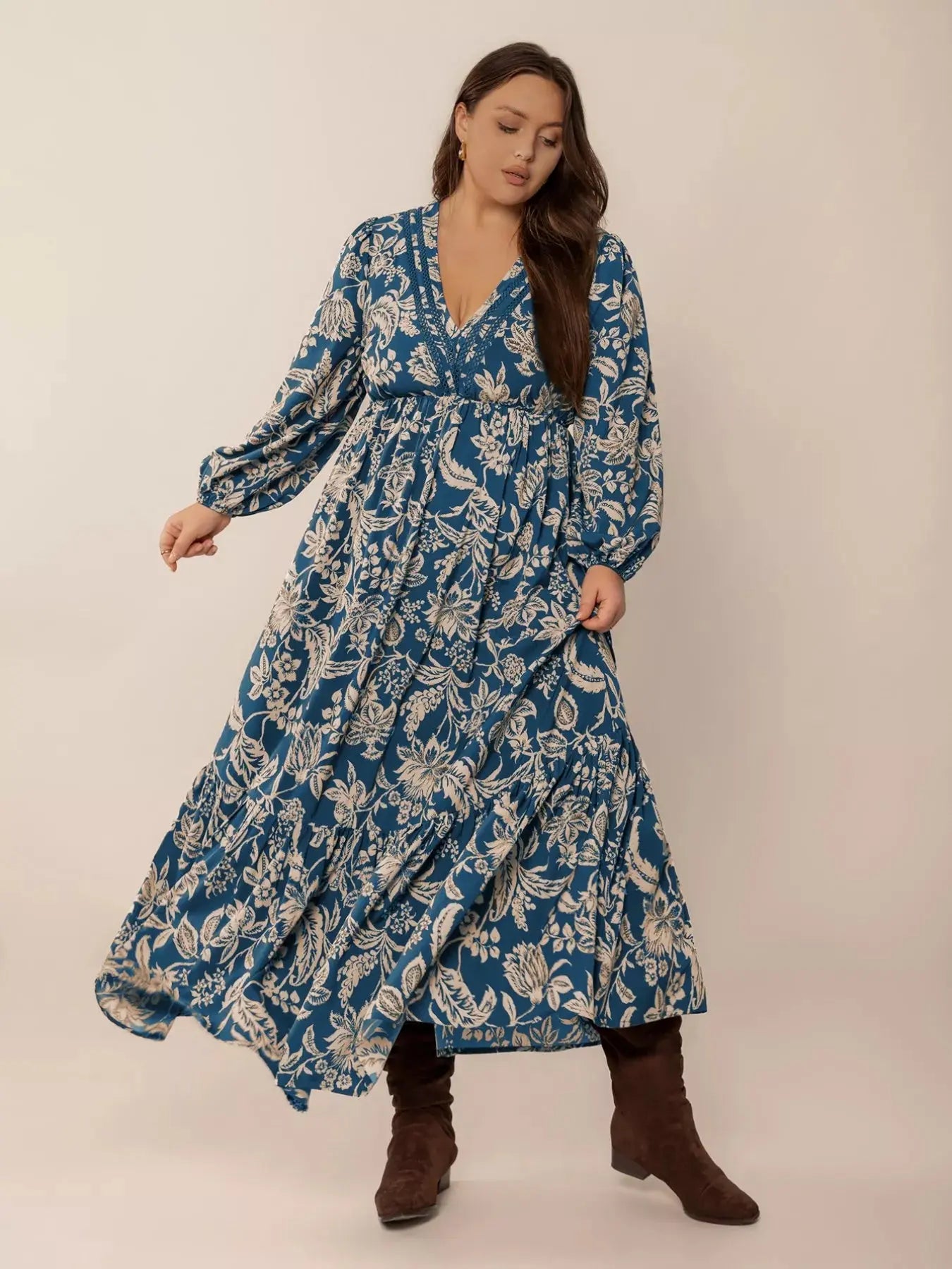 Plus Size Boho Floral Print Long Sleeve Maxi Dress Simply Love