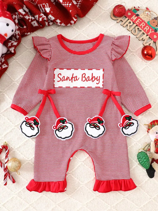 Children's Christmas-Themed Striped Snapped Legs Jumpsuit Simply Love