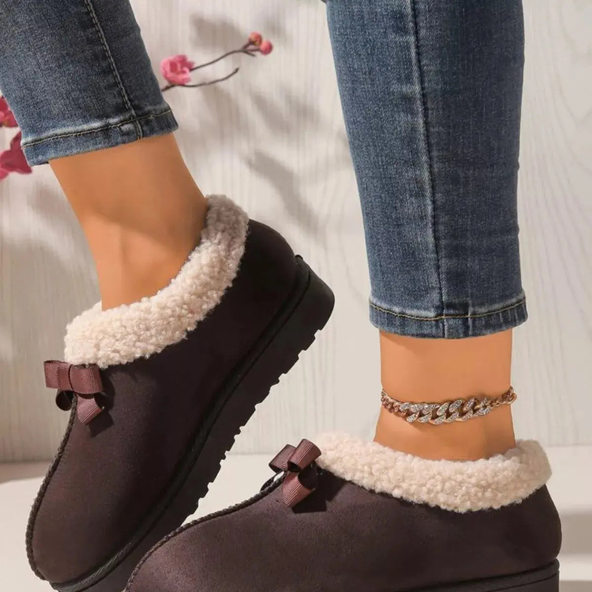 Cozy Bowknot Plush Lined Slip-Ons Simply Love