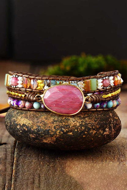 Handmade Crystal Beaded Natural Stone Bracelet.