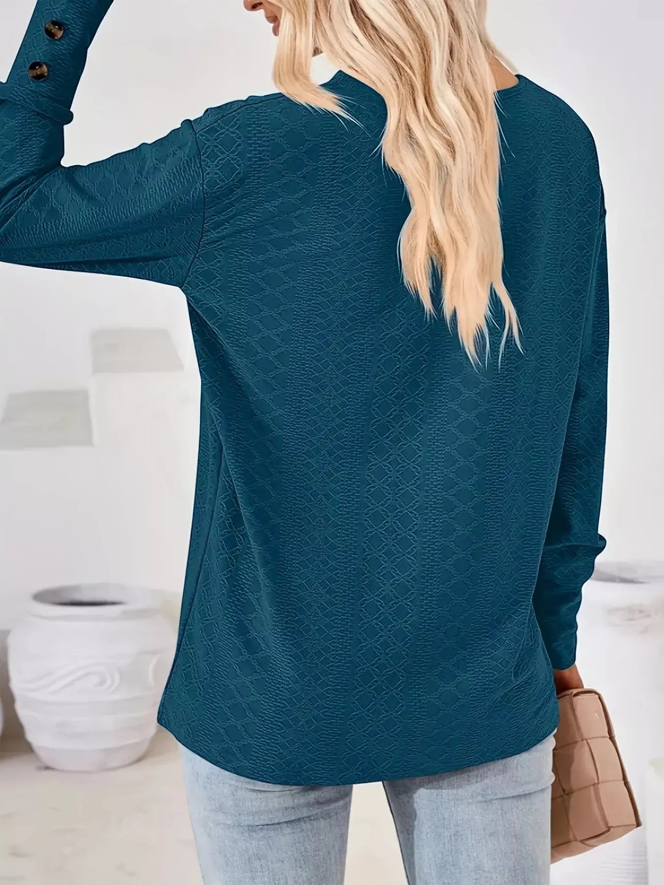 Plus Size V-Neck Textured Long Sleeve T-Shirt Simply Love