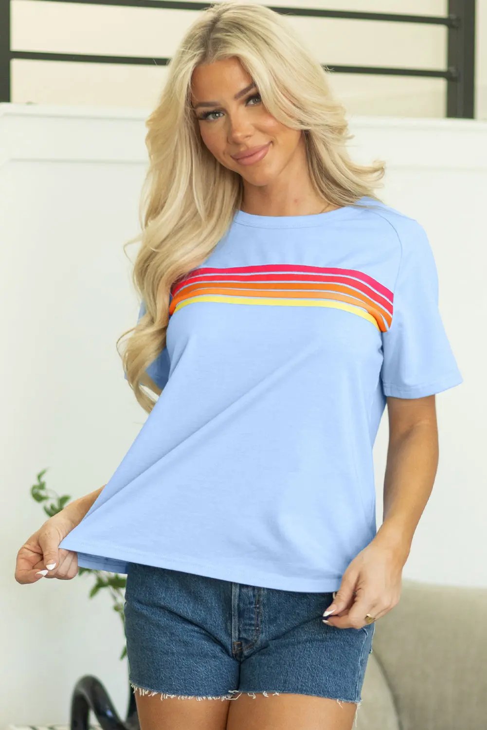 Priscilla Striped Patch Front Casual Top for Everyday Wear - Love Salve 