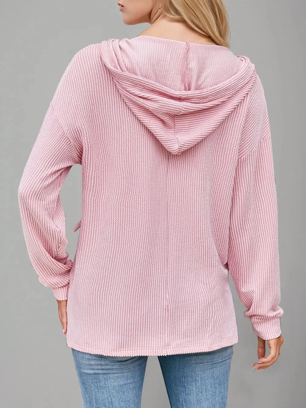 Double Take Drawstring Dropped Shoulder Long Sleeve Hoodie - Love Salve