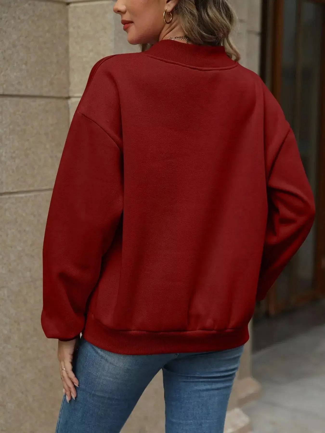 V-Neck Solid Color Casual Sweatshirt Simply Love