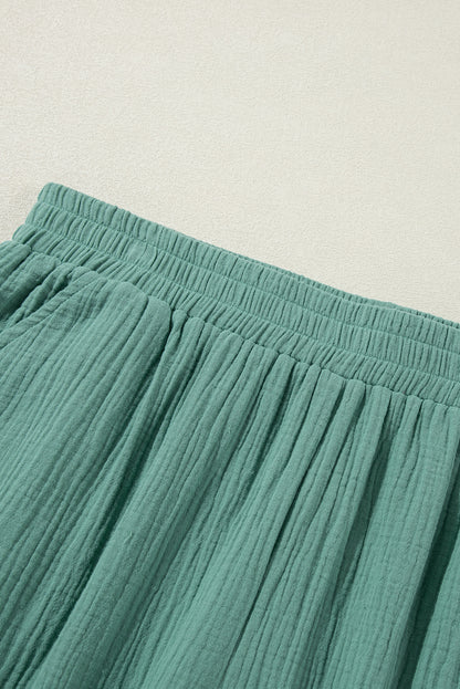 Chic smoke green plus size textured wide leg pants with frayed edges