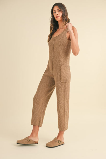 Chic sleeveless knit crop jumpsuit with pockets