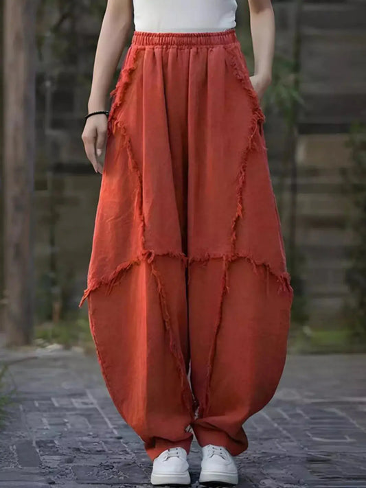 Frayed Edge Harem Pants With Pockets And Raw Hem Details Simply Love