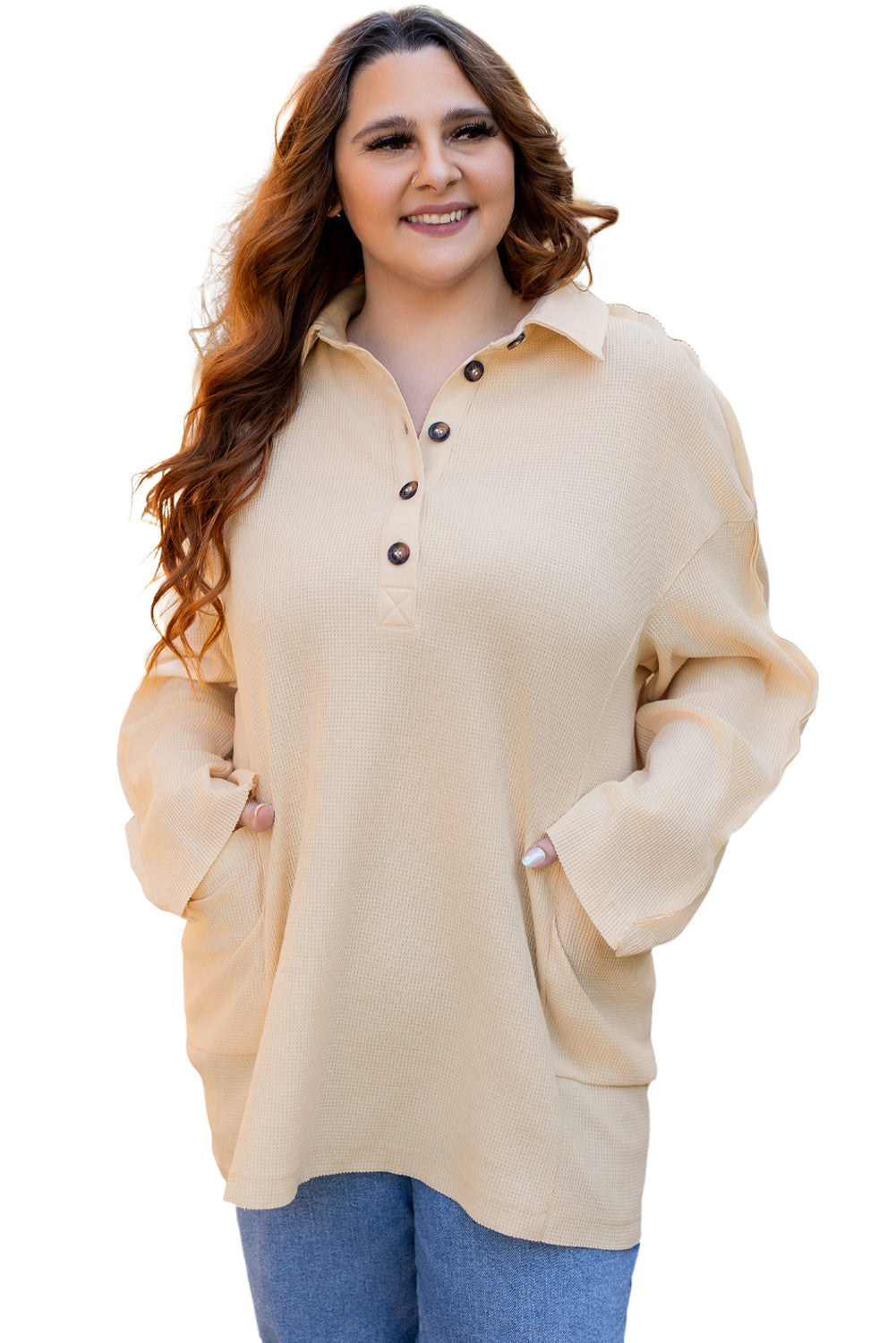 Cozy plus size thermal tunic with pockets