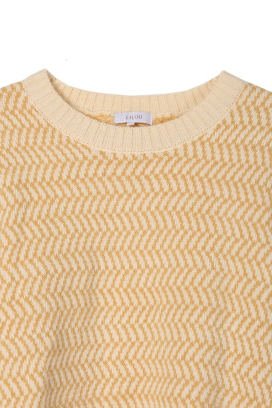 Chic herringbone crew neck sweater for effortless style