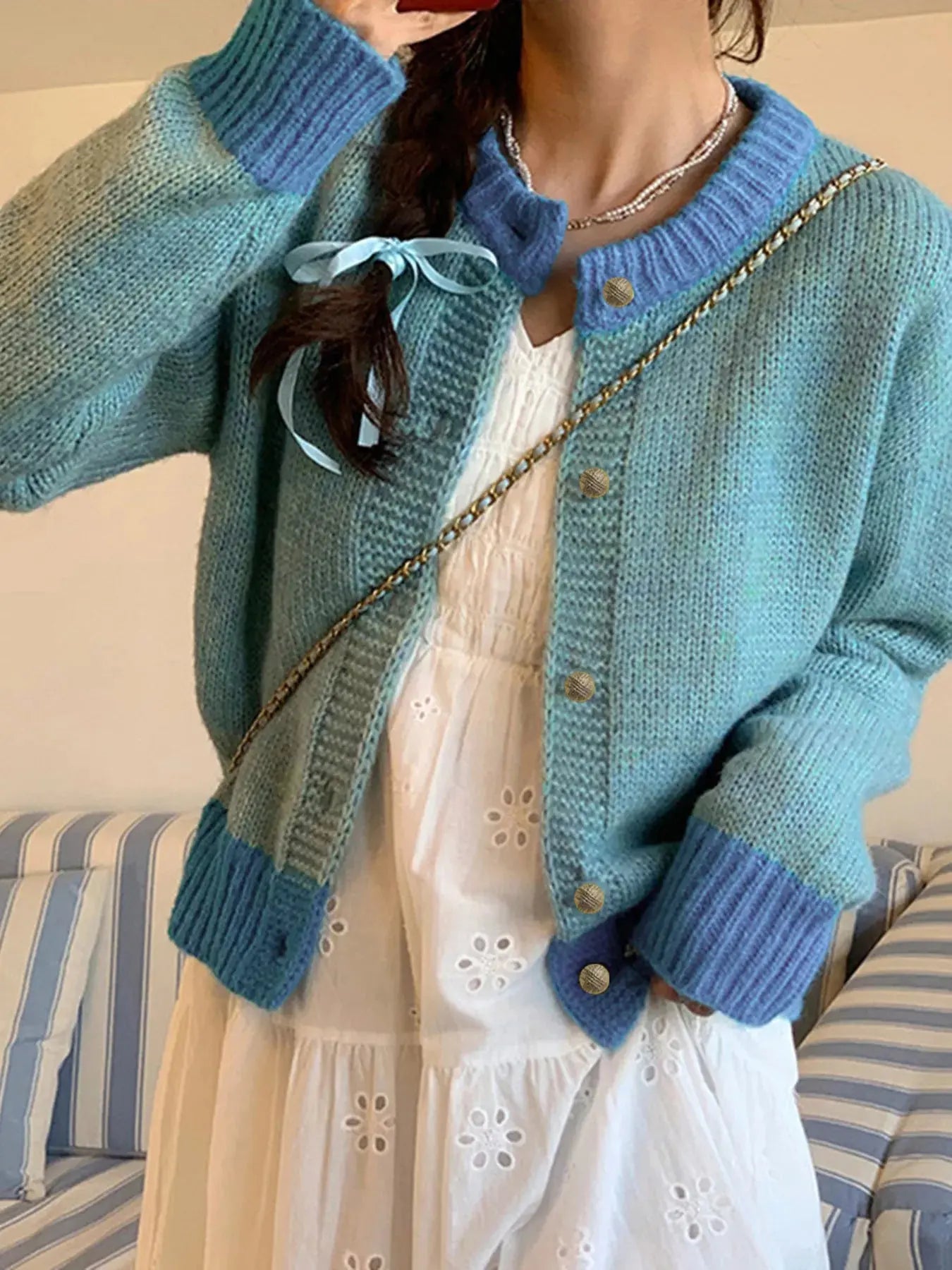 Color Block Button Up Cardigan Simply Love
