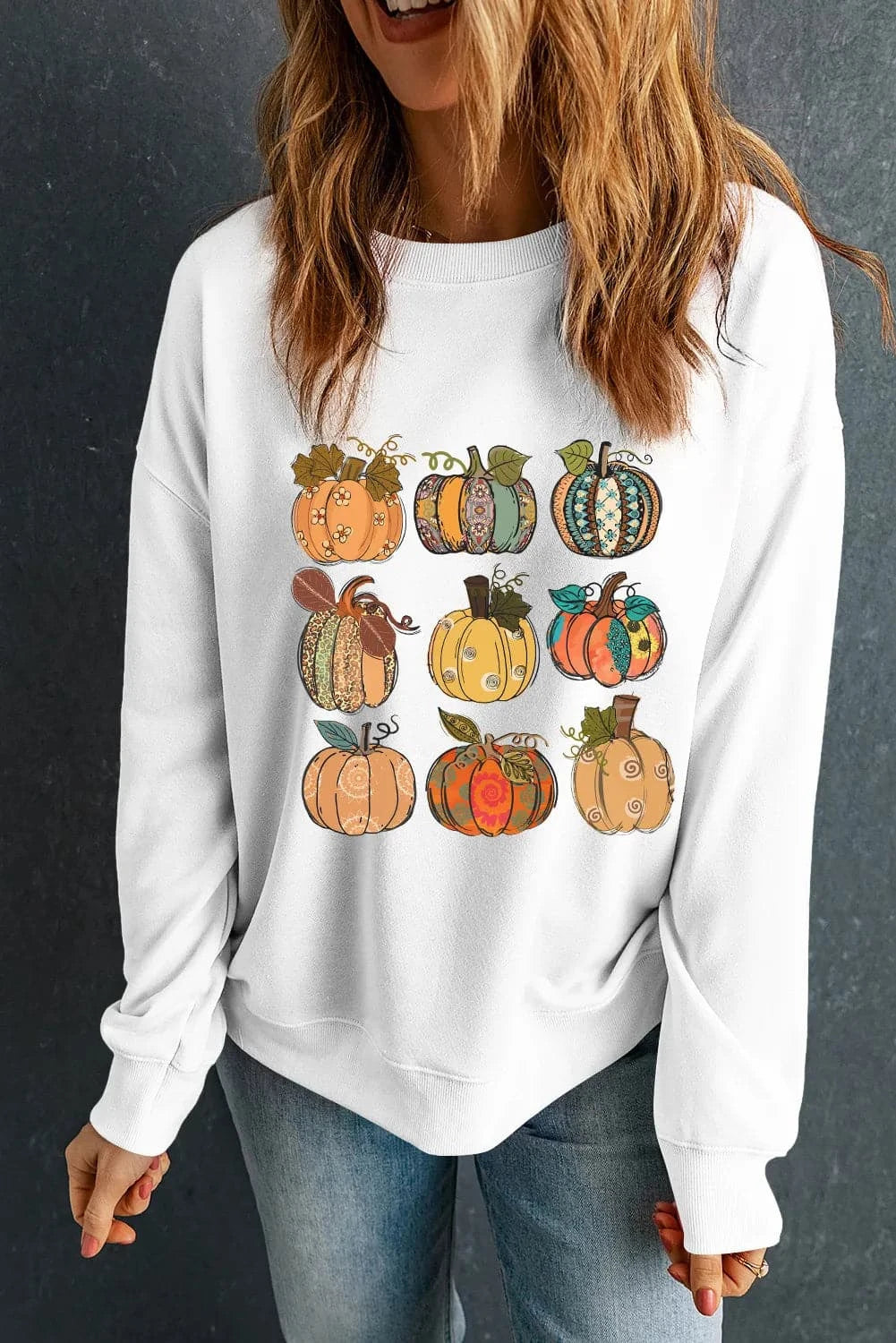 Pumpkin Graphic Long Sleeve SweatshirtFeatures: Basic style
Sheer: Opaque
Stretch: No stretch
Material composition: 50% polyester, 50% cotton
Care instructions: Machine wash cold. Tumble dry low.
ImporteLove Salve Pumpkin Graphic Long Sleeve SweatshirtSweatshirts & Hoodies