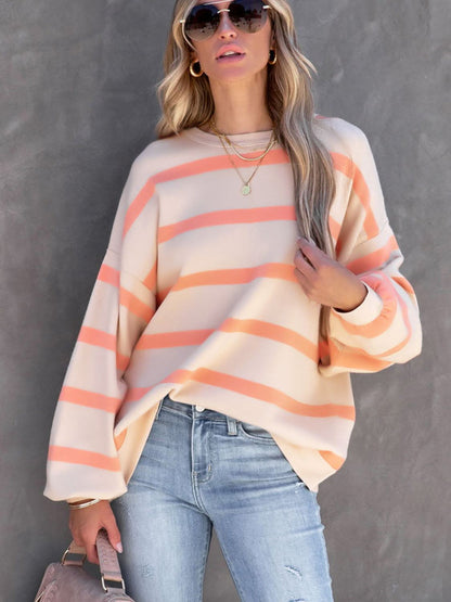 Striped Round Neck Long Sleeve Sweatshirt