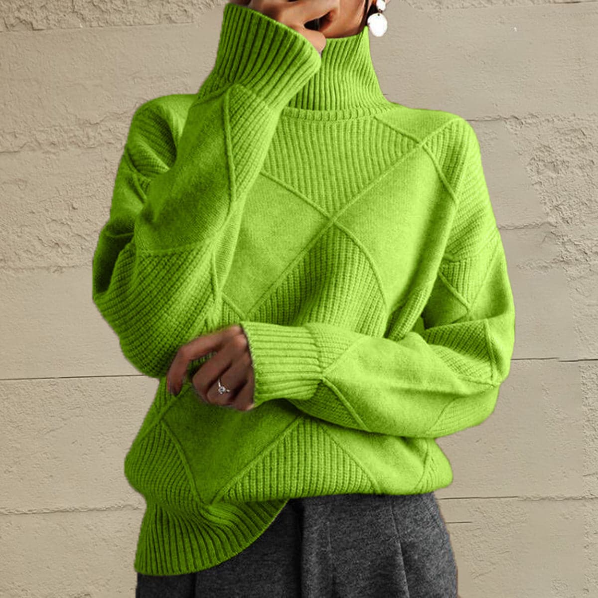 Geometric Turtleneck Long Sleeve Sweater.