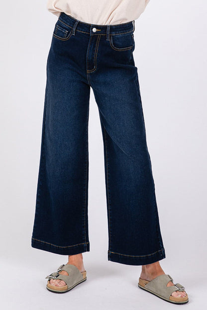 Stylish high rise wide leg denim jeans