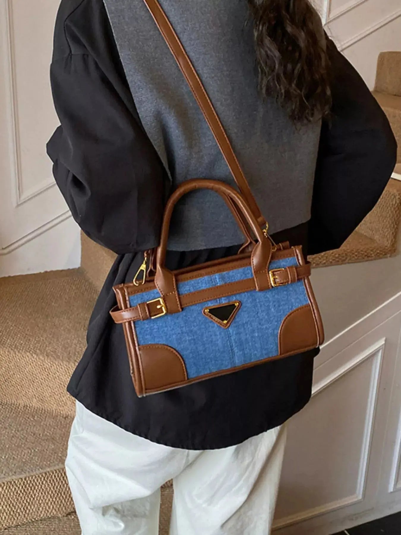 Denim Patchwork Buckle Decor Crossbody Bag Simply Love