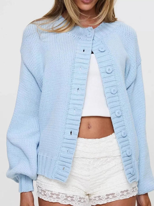 Full Size Button-Down Knit Cardigan Plus Size Simply Love