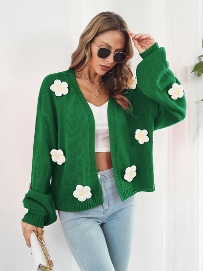 Floral Open Front Long Sleeve Cardigan.