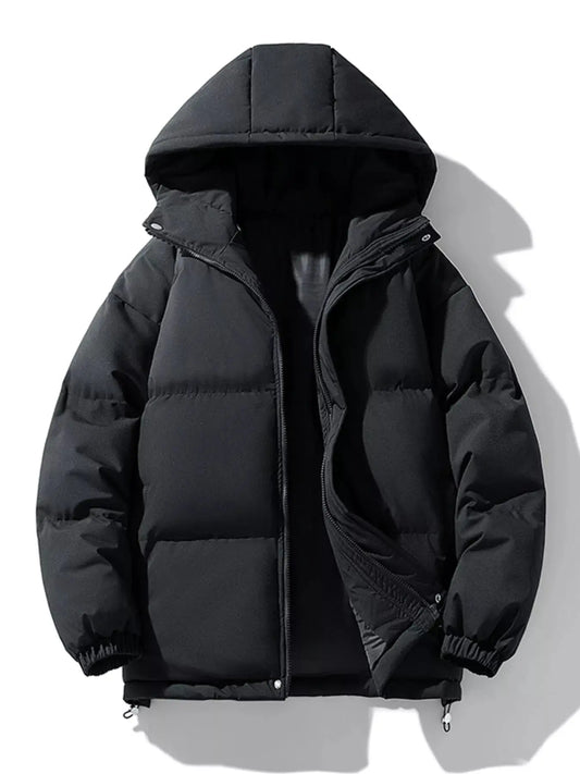 Men's Plus Size Hooded Puffer Jacket With Drawstring Hem Polyester Simply Love