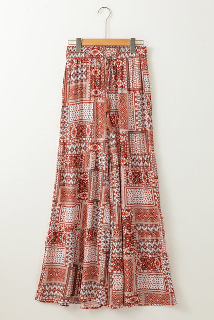 Boho tiered palazzo pants - brown Aztec print