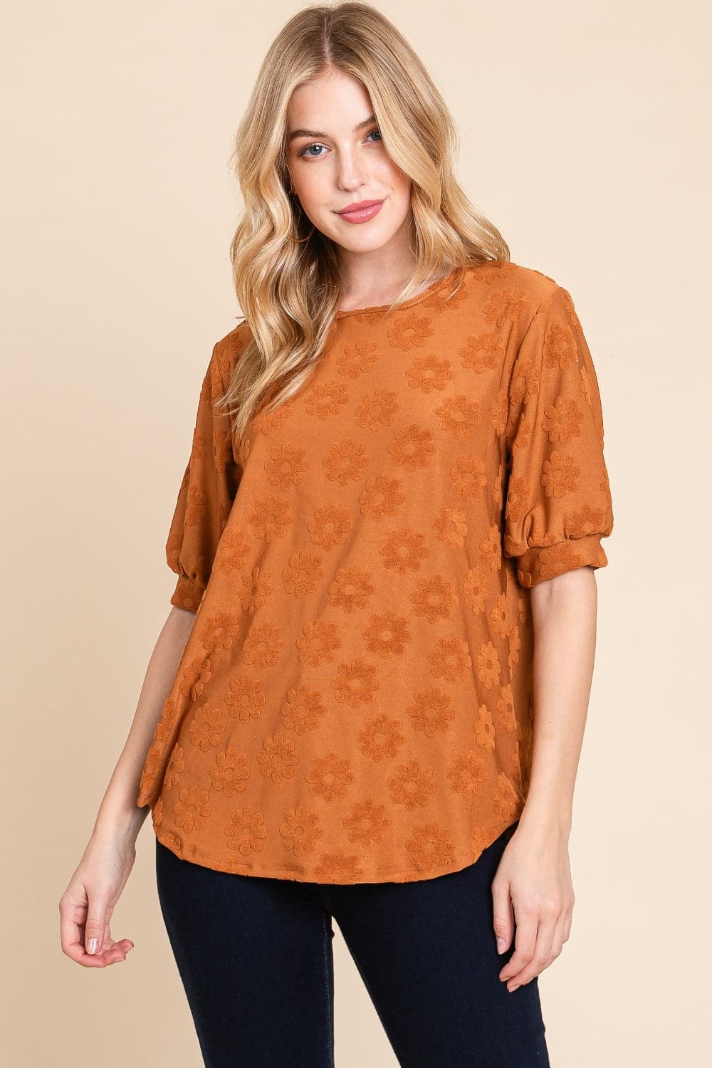 BOMBOM Textured Floral Pattern Top.