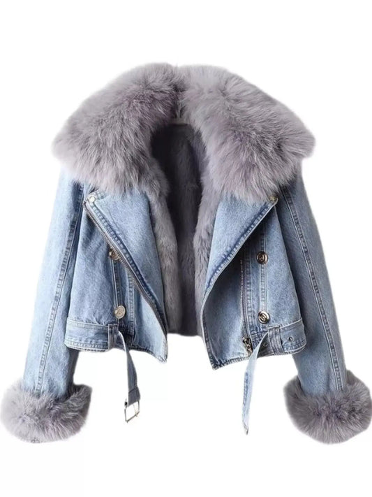Full Size Faux Fur Collar Denim Jacket Plus Size Simply Love