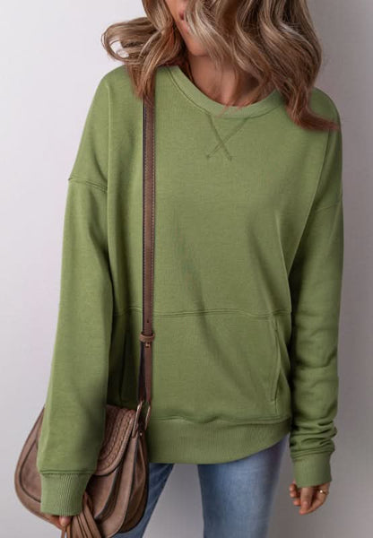 Solid Color Round Neck Long Sleeve Sweatshirt