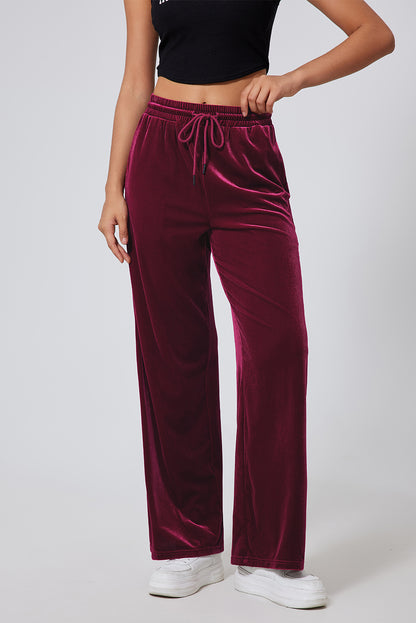 Chic burgundy wide leg pants with adjustable drawstring waist