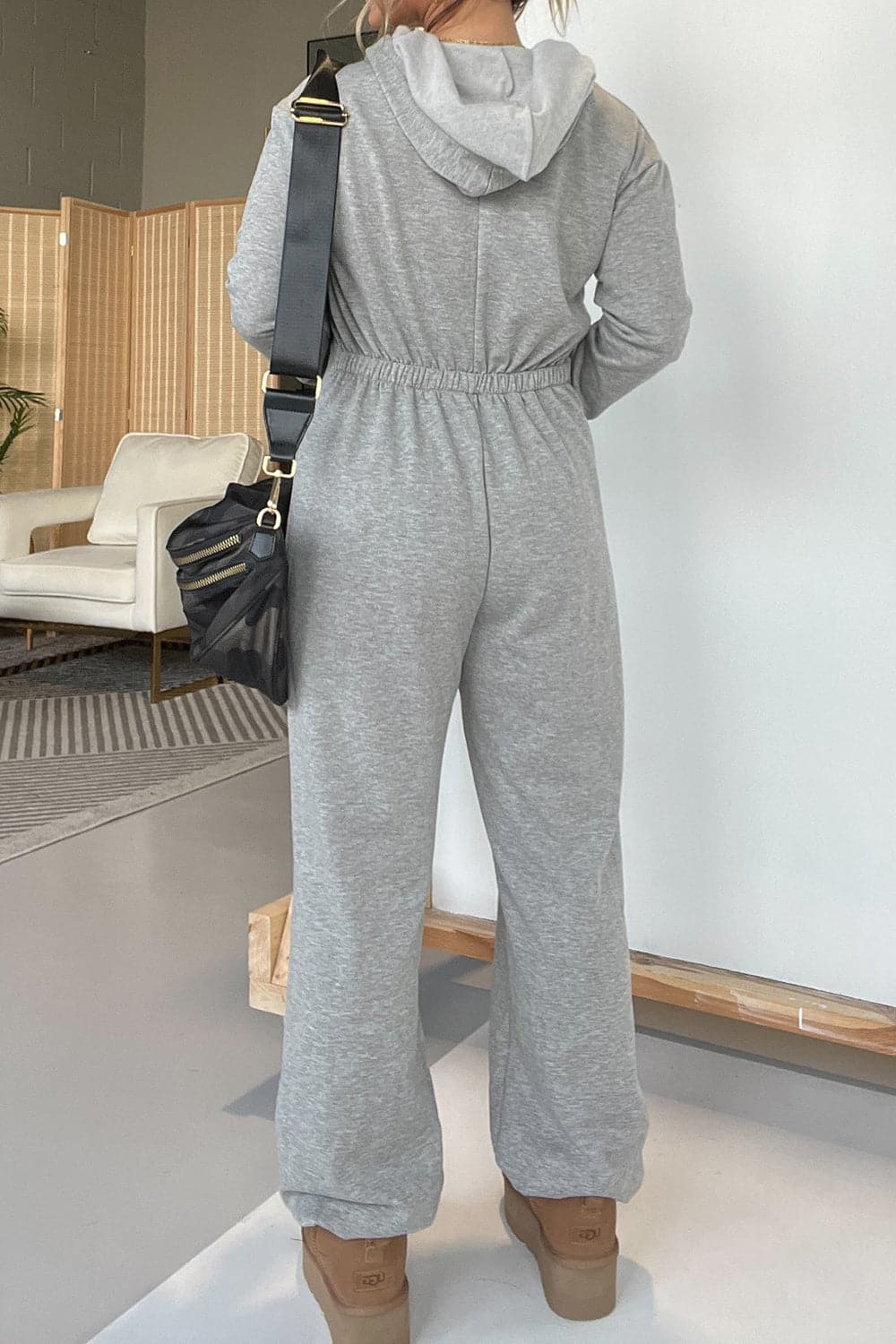 Full Size Drawstring Long Sleeve Jumpsuit.