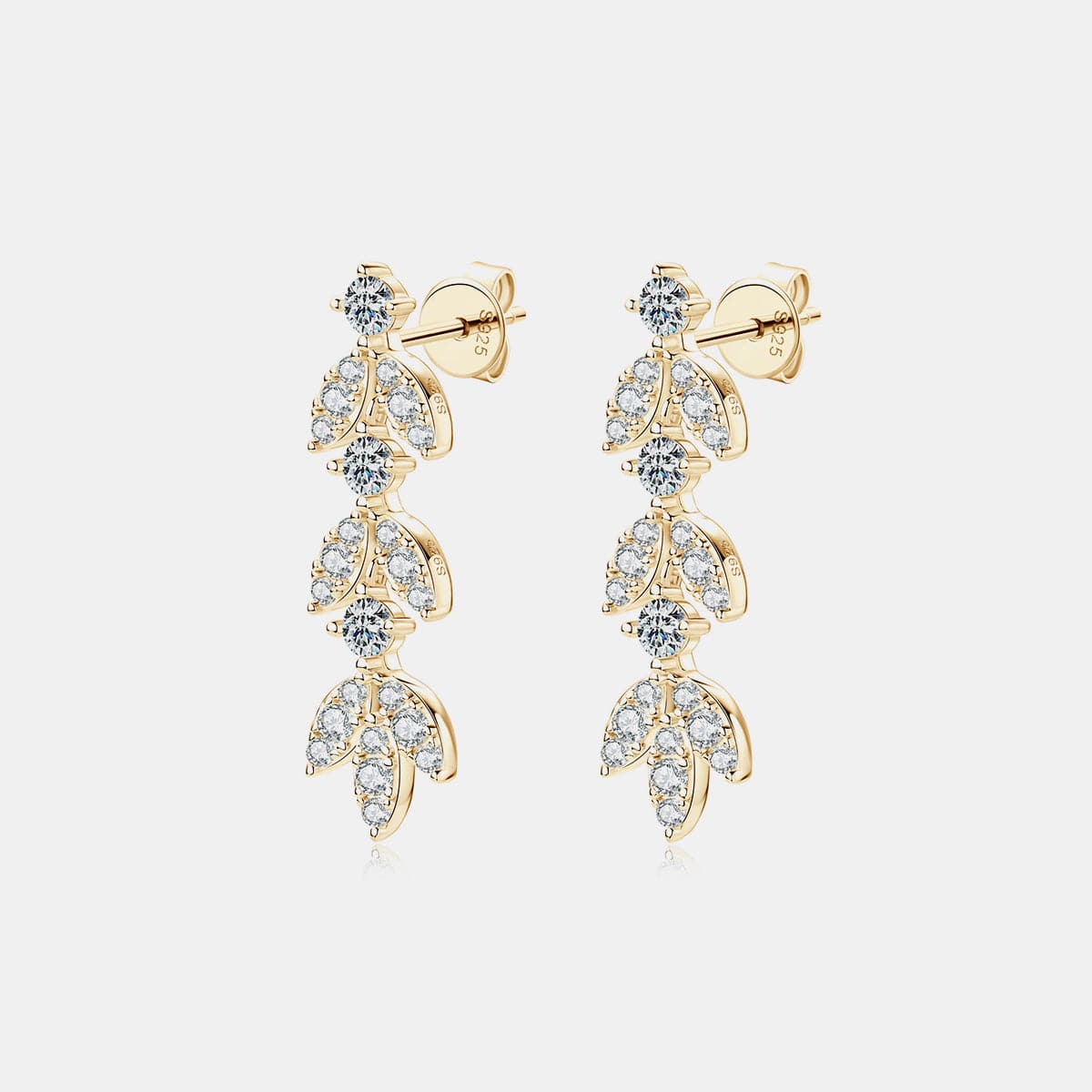 925 Sterling Silver Moissanite Leaf Earrings.