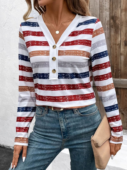 Vibrant striped v-neck top