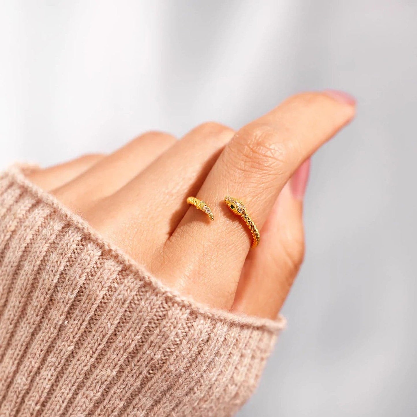 Snake Shape 18K Gold-Plated Bypass Ring.