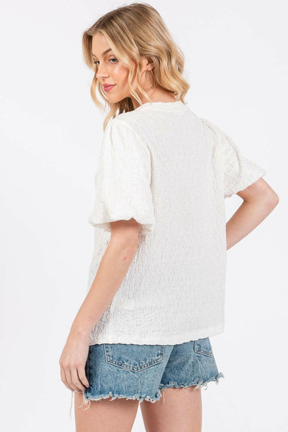 Ces Femme Textured Puff Sleeve Top.