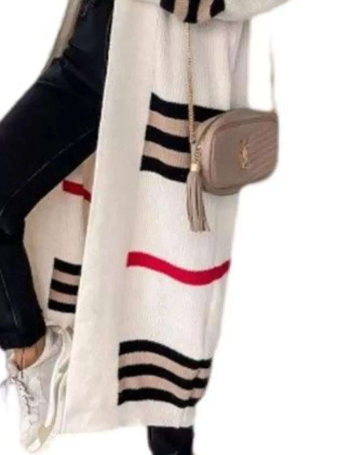 Striped Longline Open Front Cardigan Simply Love